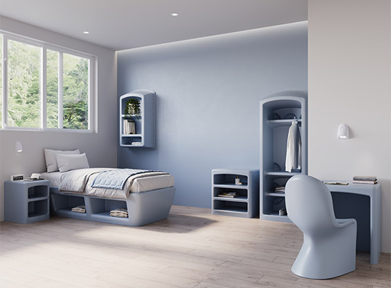Chambre avec mobilier sécurisé Ryno® pour environnements de soins